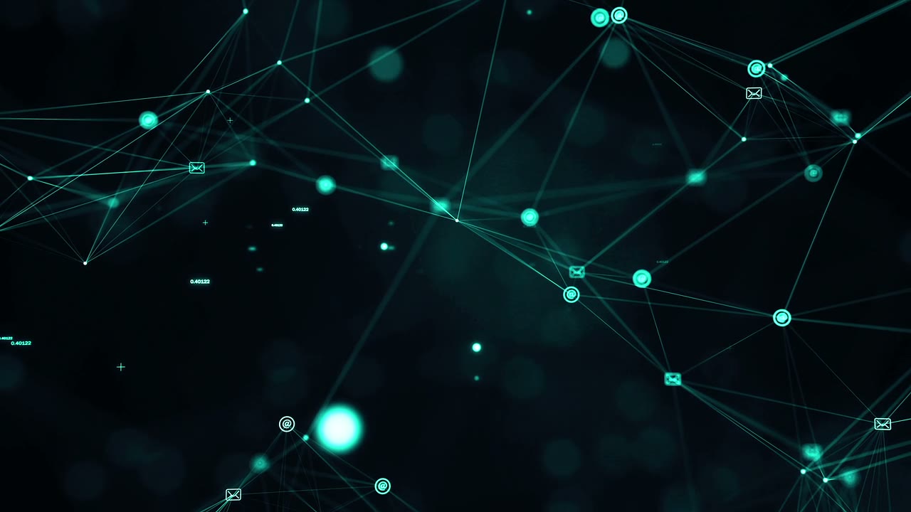 Réseau de caméras de surveillance et de systèmes de sécurité connectés — visualisation abstraite en bleu